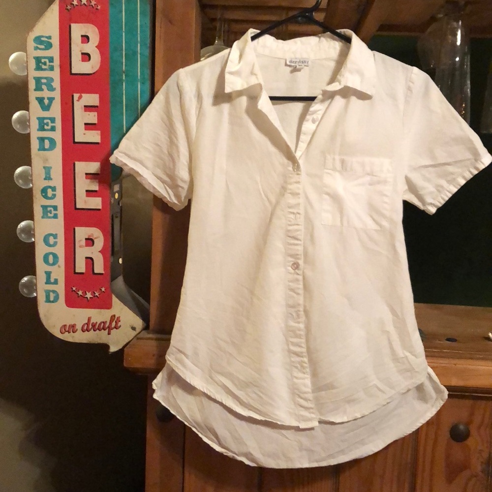 White button up with tie back